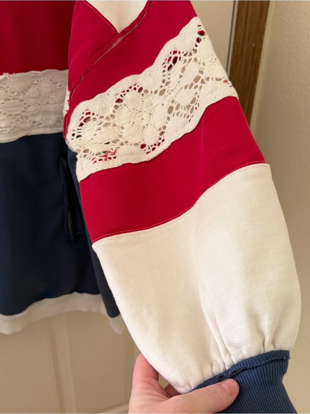 Free People We The Free American Dream Polo Lace Sweater Striped Oversized Sm - Picture 3 of 13